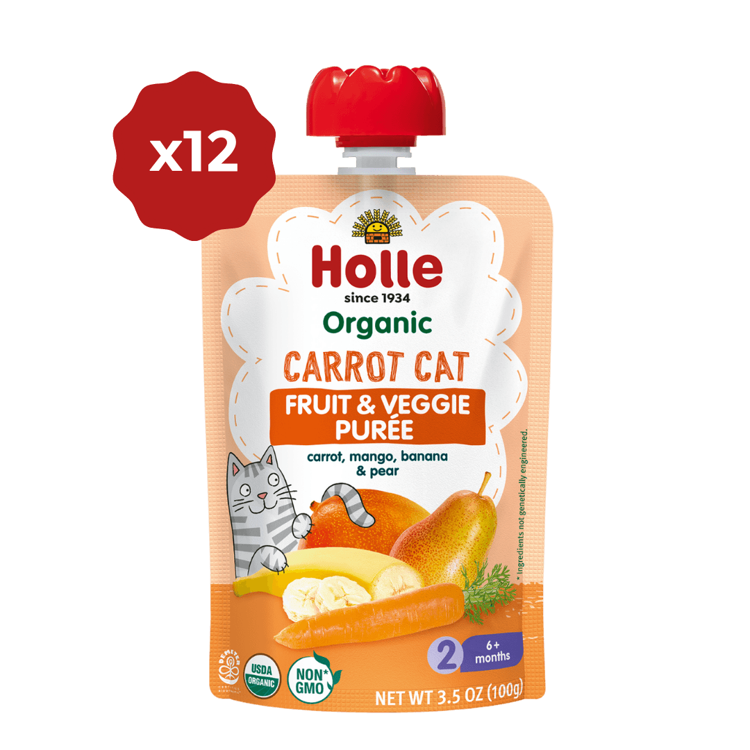 Holle Baby Food Pouches - Organic Fruit & Veggie Puree - Carrot Cat