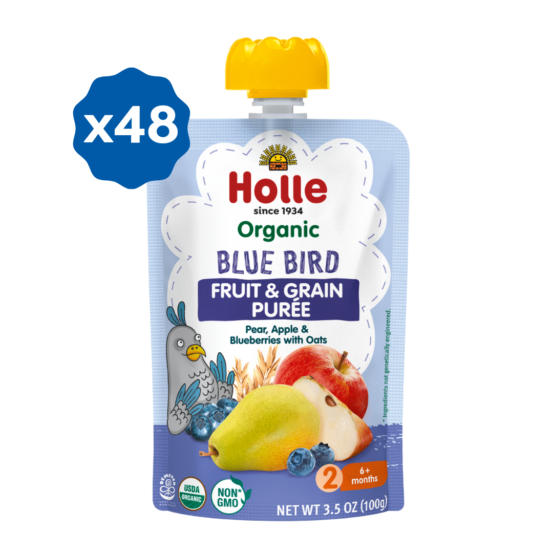 Holle Baby Food Pouches - Organic Fruit & Grain Puree - Blue Bird
