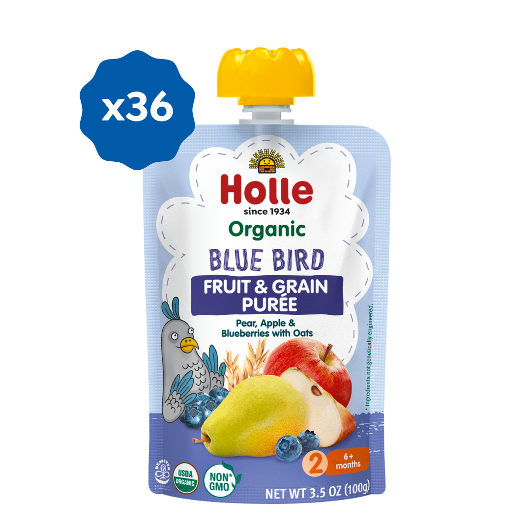 Holle Baby Food Pouches - Organic Fruit & Grain Puree - Blue Bird