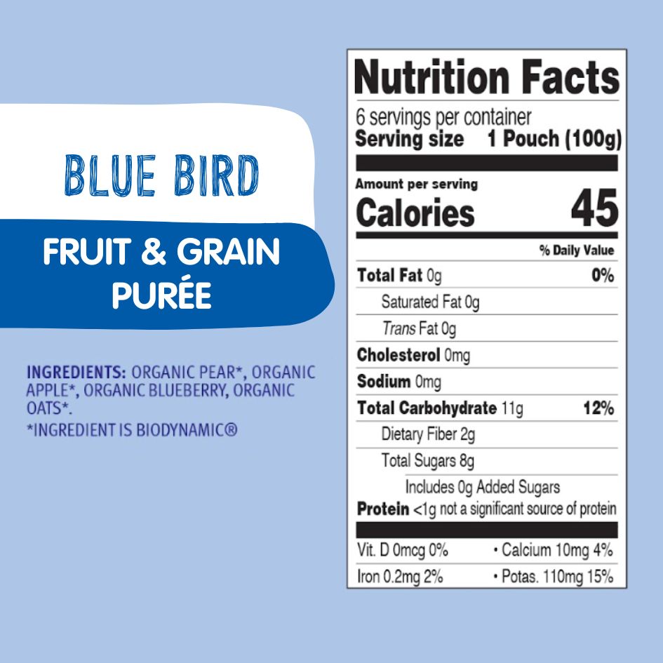 Holle Baby Food Pouches - Organic Fruit & Grain Puree - Blue Bird