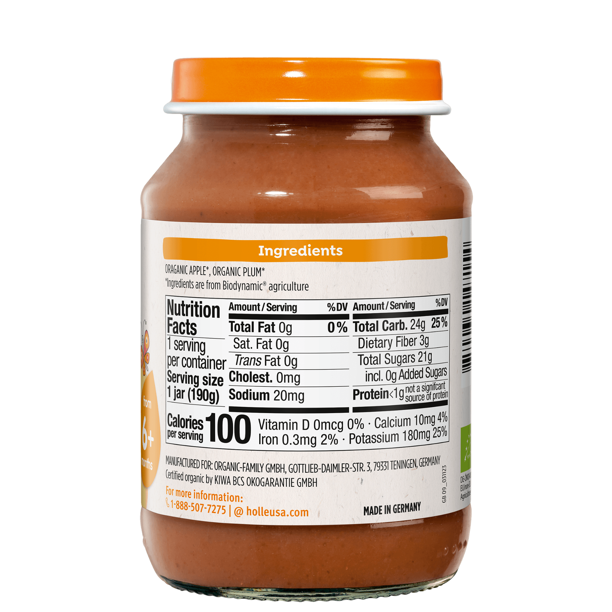 Holle Organic Baby Food Jar - Apple & Plum - 12 Jars