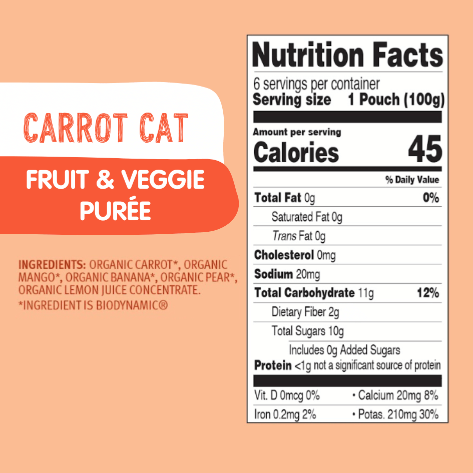 Holle Baby Food Pouches - Organic Fruit & Veggie Puree - Carrot Cat