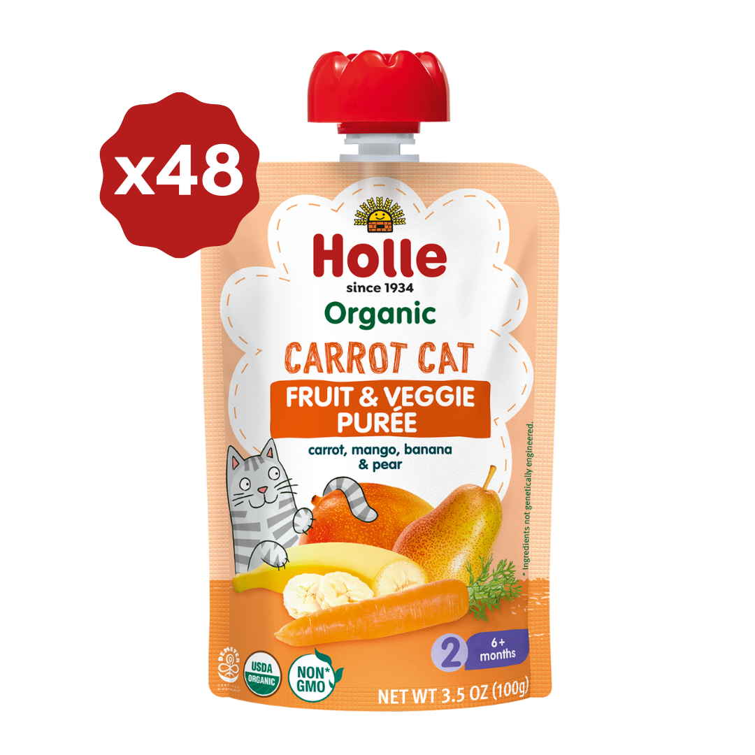 Holle Baby Food Pouches - Organic Fruit & Veggie Puree - Carrot Cat