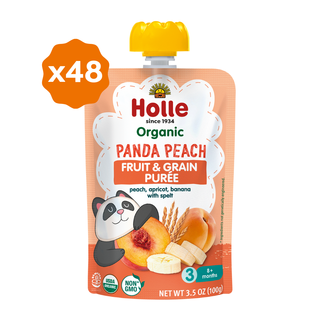 Holle Baby Food Pouches - Organic Fruit & Grain Puree -  Panda Peach